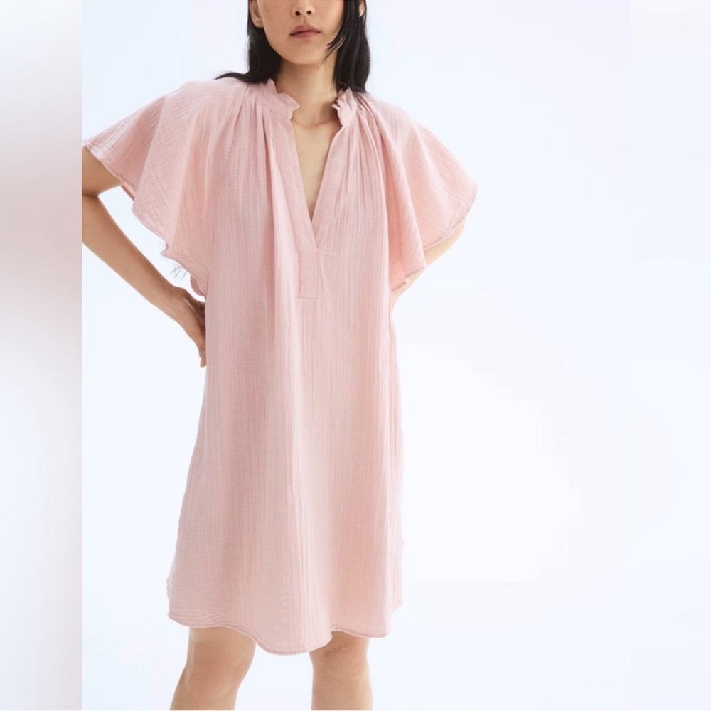 NWT H&M Pink V-Neck Cotton Dress LARGE